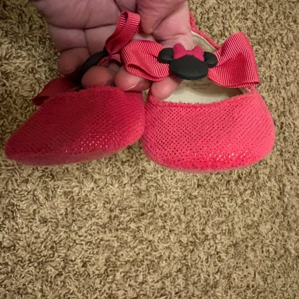 Disney Baby Minnie Ballet Slipper Flats 3-6 Months Sprakly Pink Slip On Elastic